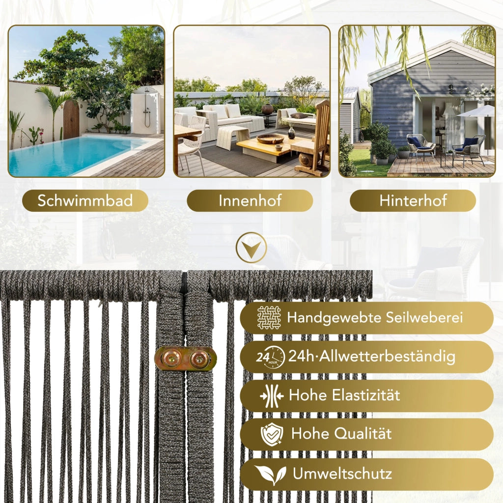 Set di mobili da giardino con telaio in ferro zincato set di mobili da giardino in corda corda grigia gambe regolabili piano tavolo liscio in vetro set per 5 persone inclusi tutti i cuscini di sedile e schienale