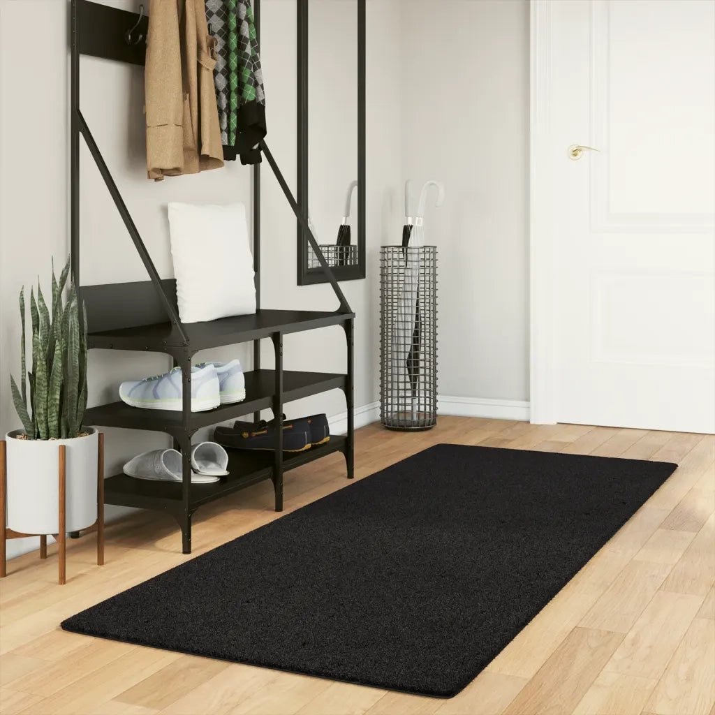 Tappeto a Pelo Corto HUARTE Morbido e Lavabile Nero 80x200 cm 375110