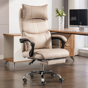 Sedia da ufficio ergonomica in tessuto tecnico beige; reclinabile; con supporto lombare e poggiapiedi