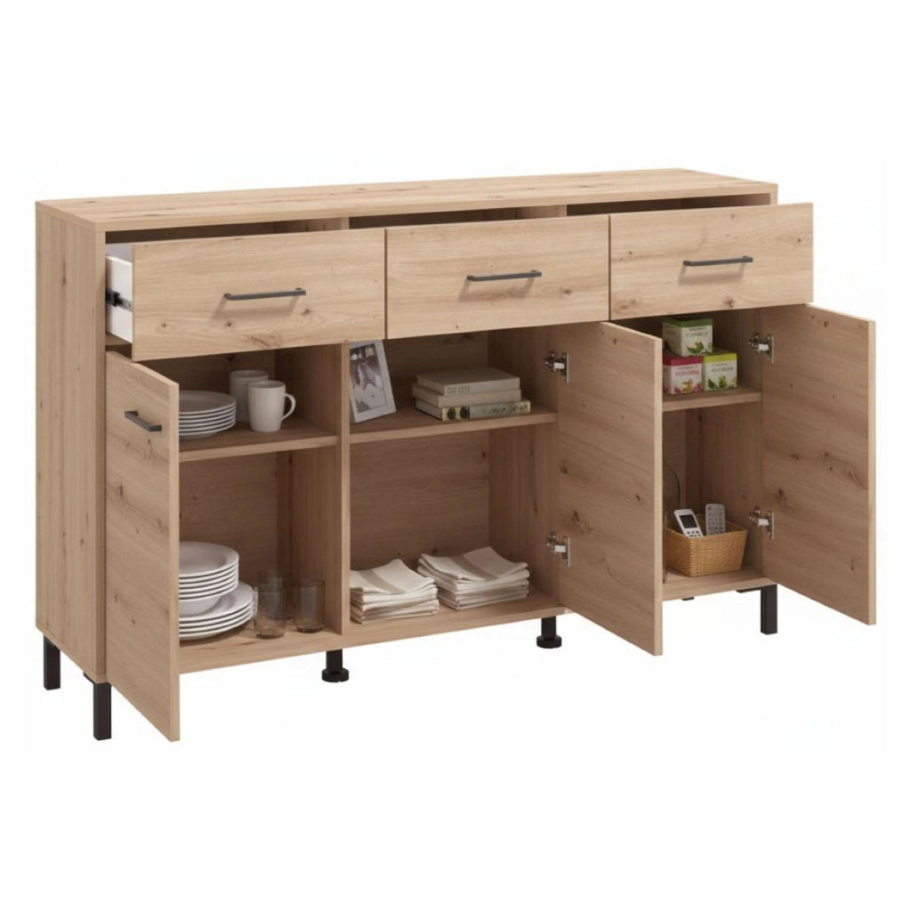 Madia Laerru, Credenza 3 Cassetti, 138x40x90h cm Marrone Rovere Nodi