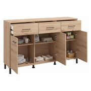 Madia Laerru, Credenza 3 Cassetti, 138x40x90h cm Marrone Rovere Nodi