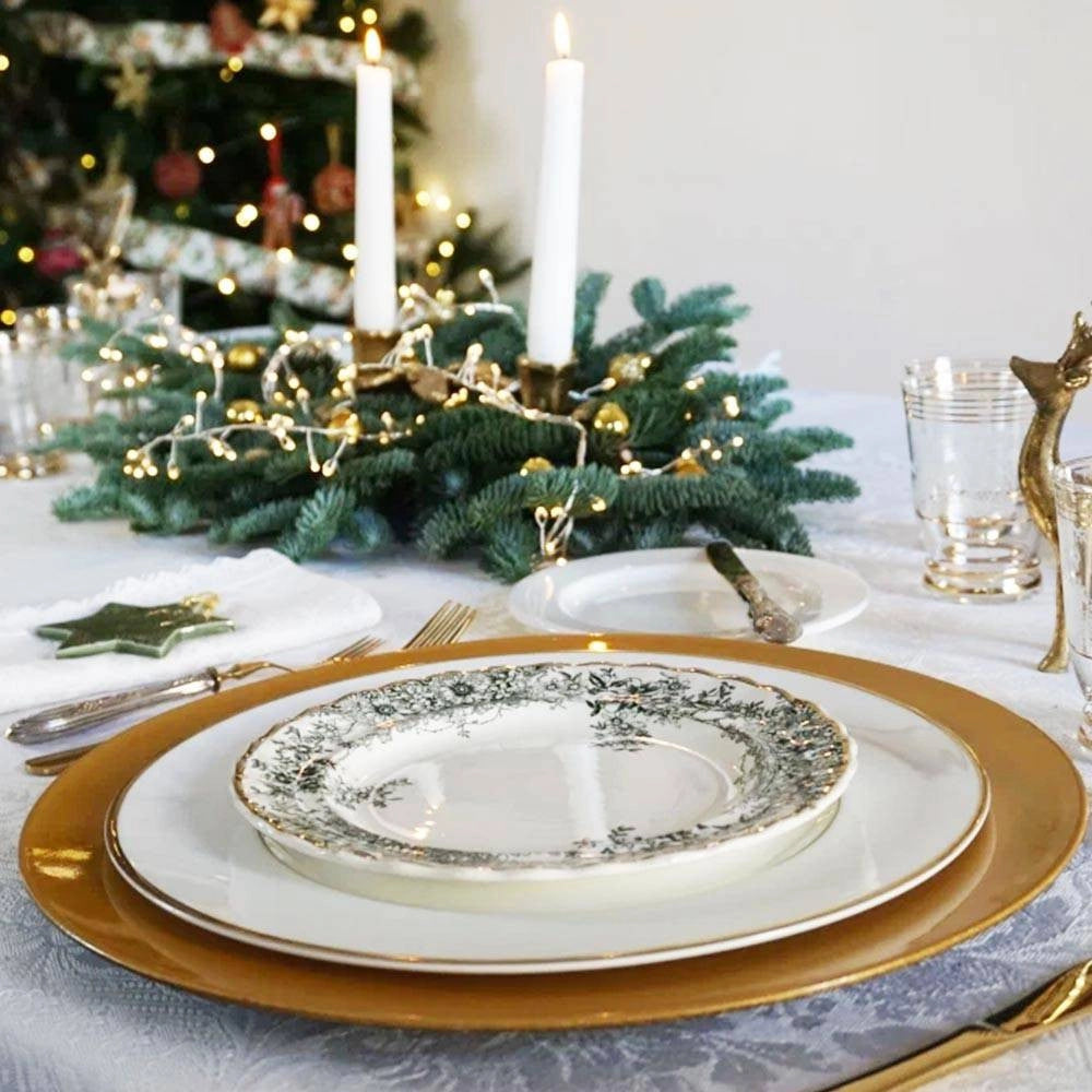 Trade Shop - 6 X Sottopiatti Natalizi In Plastica 33cm Decorazioni Natale Per La Tavola Gold -
