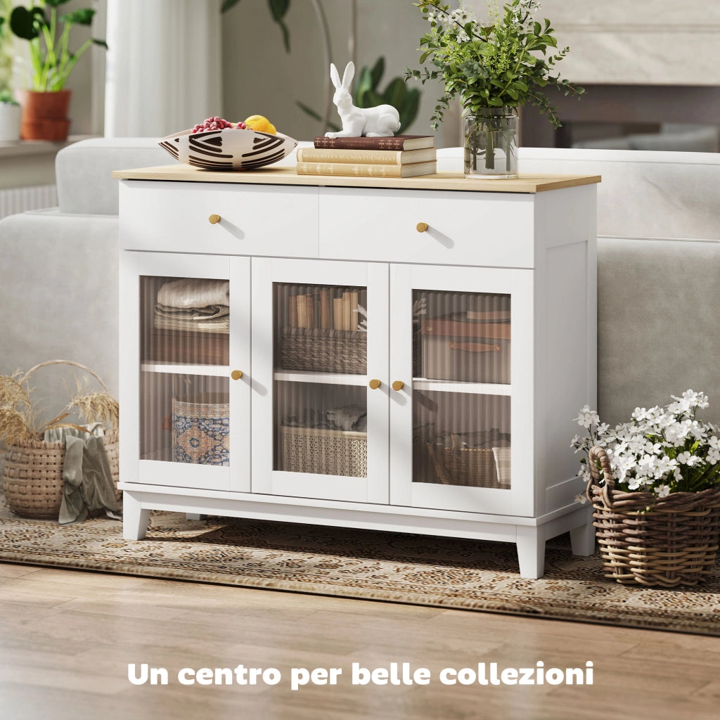 Credenza con Cassetti e Armadietti in Legno Rovere e Bianco ¨C zephmum ¨C 100x35x80.3 cm