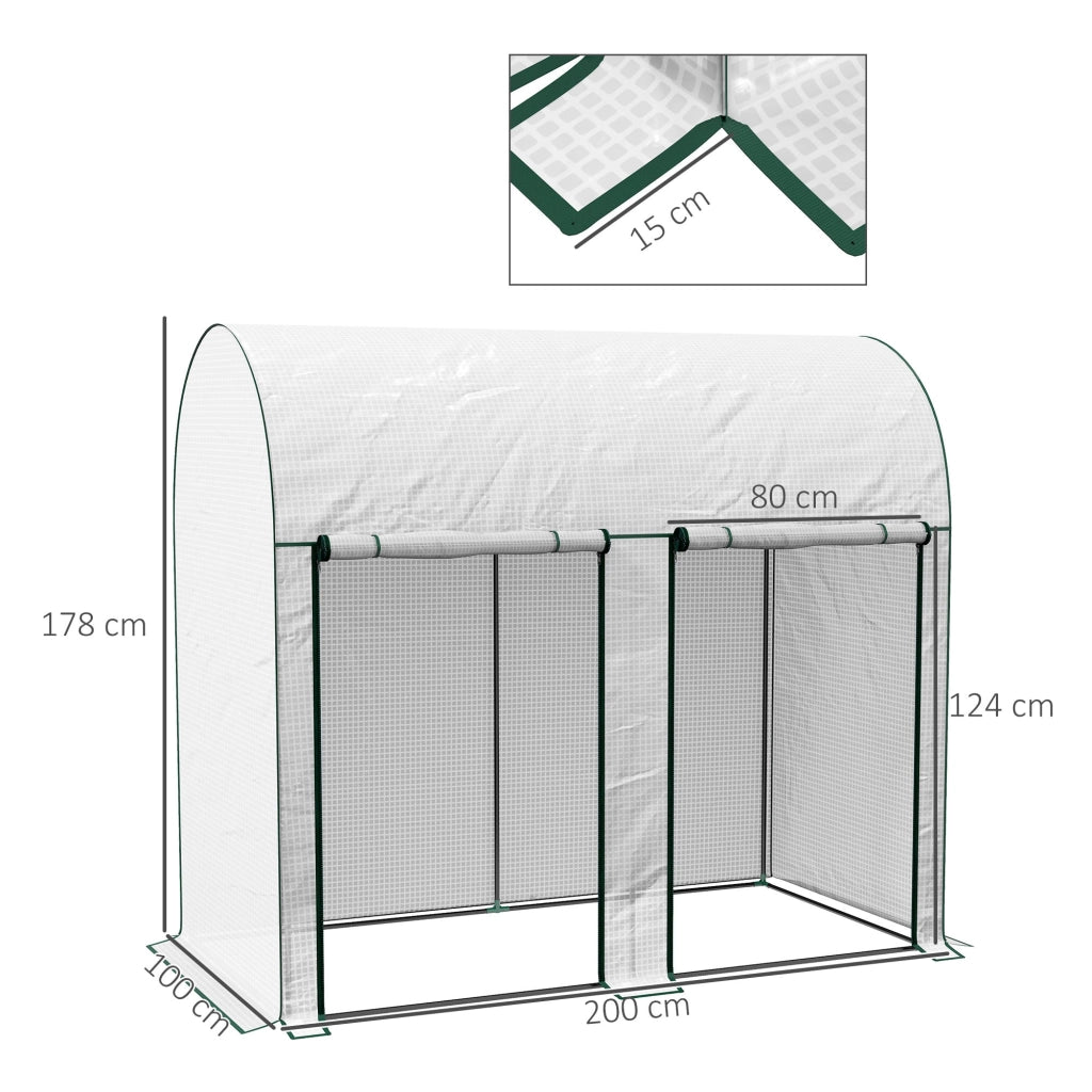 Serra da Giardino 2 m² 200x100x178 cm 2 Porte Avvolgibili Copertura in PE Bianco