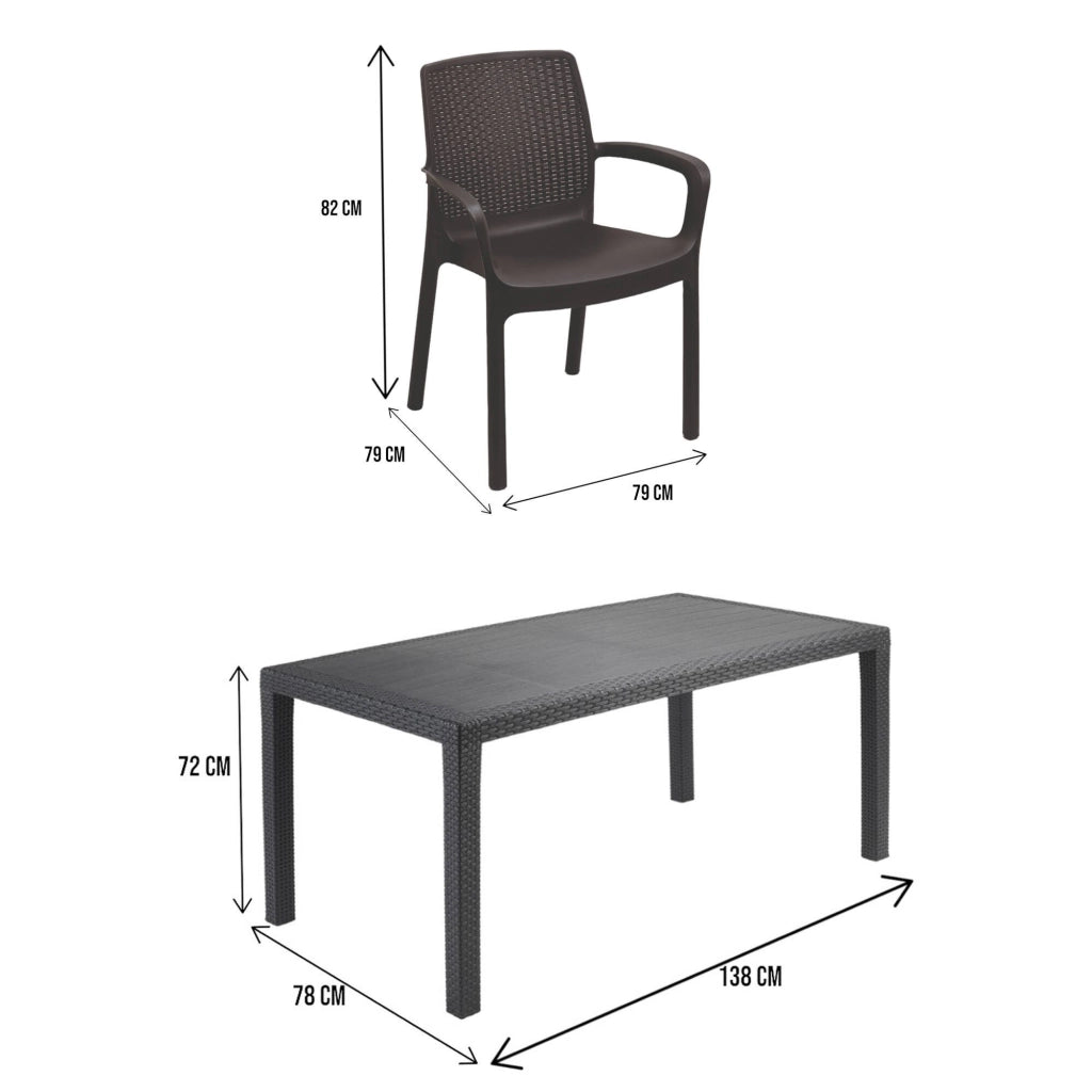 Set salotto da esterno Sover, Salottino outdoor e indoor, Tavolo rettangolare fisso con 4 sedie impilabili, Made in Italy, Antracite