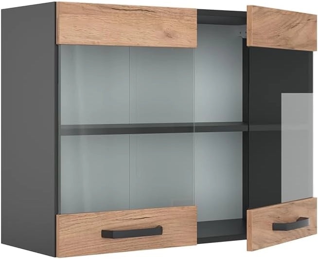 Mobile da cucina in vetro R-Line, Quercia dorata, 80 cm, per la libera combinazione all'interno di sistemi cucina modulari