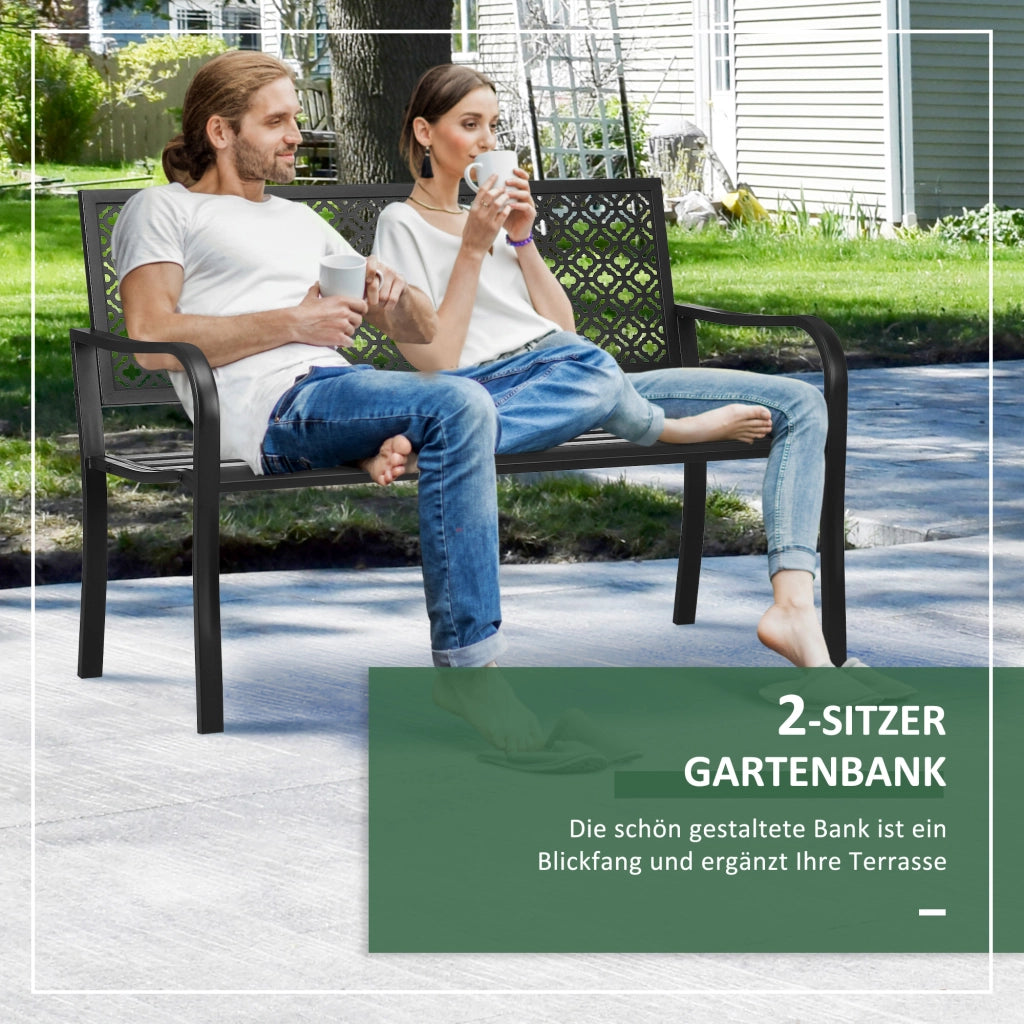 BANCA DA GIARDINO 2 POSTI CON SCHIENALE E BRACCIOLI 127 x 63 x 83 cm Nera