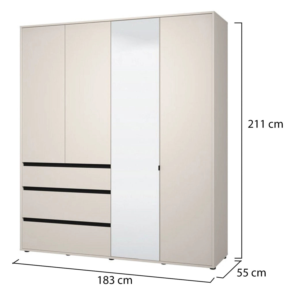 Armadio Camera da Letto Rifreddoo, Guardaroba Grande 4 Ripiani, 183x211h cm Bianco Crema
