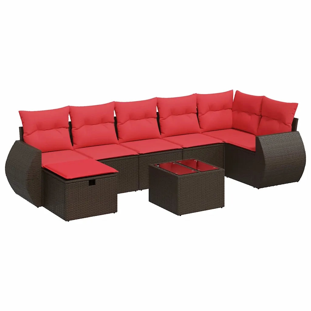 Set Divani da Giardino 8 pz con Cuscini Marrone in Polyrattan