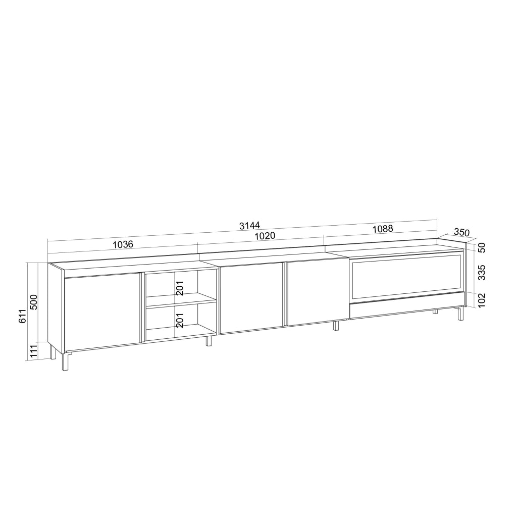 Mobile TV Soggiorno, 315x61x35 cm, Per TV fino a 80", Camino elettrico XXL, Design industriale, LED, Beige