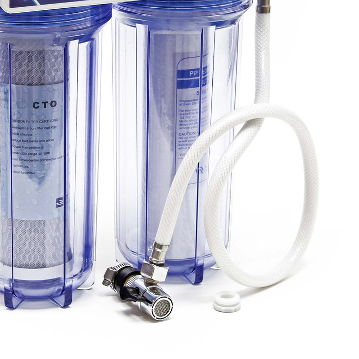 Naturewater Filtro dell'acqua a 2 livelli NW-PR102, con cartucce filtranti da 254 mm, attacco tubo 26,16 mm