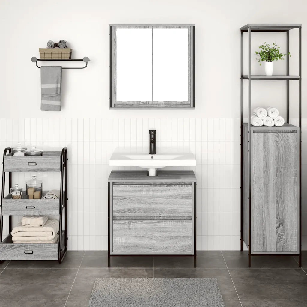 Set Mobili da Bagno 2 pz Grigio Sonoma in Legno Multistrato 3328367