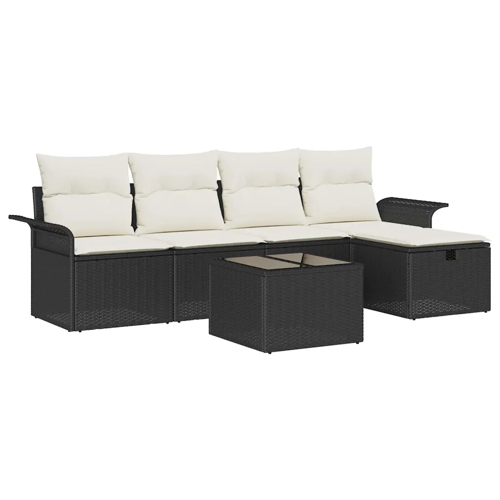 Set Divano da Giardino 6 pcs Nero e Crema polyrattan