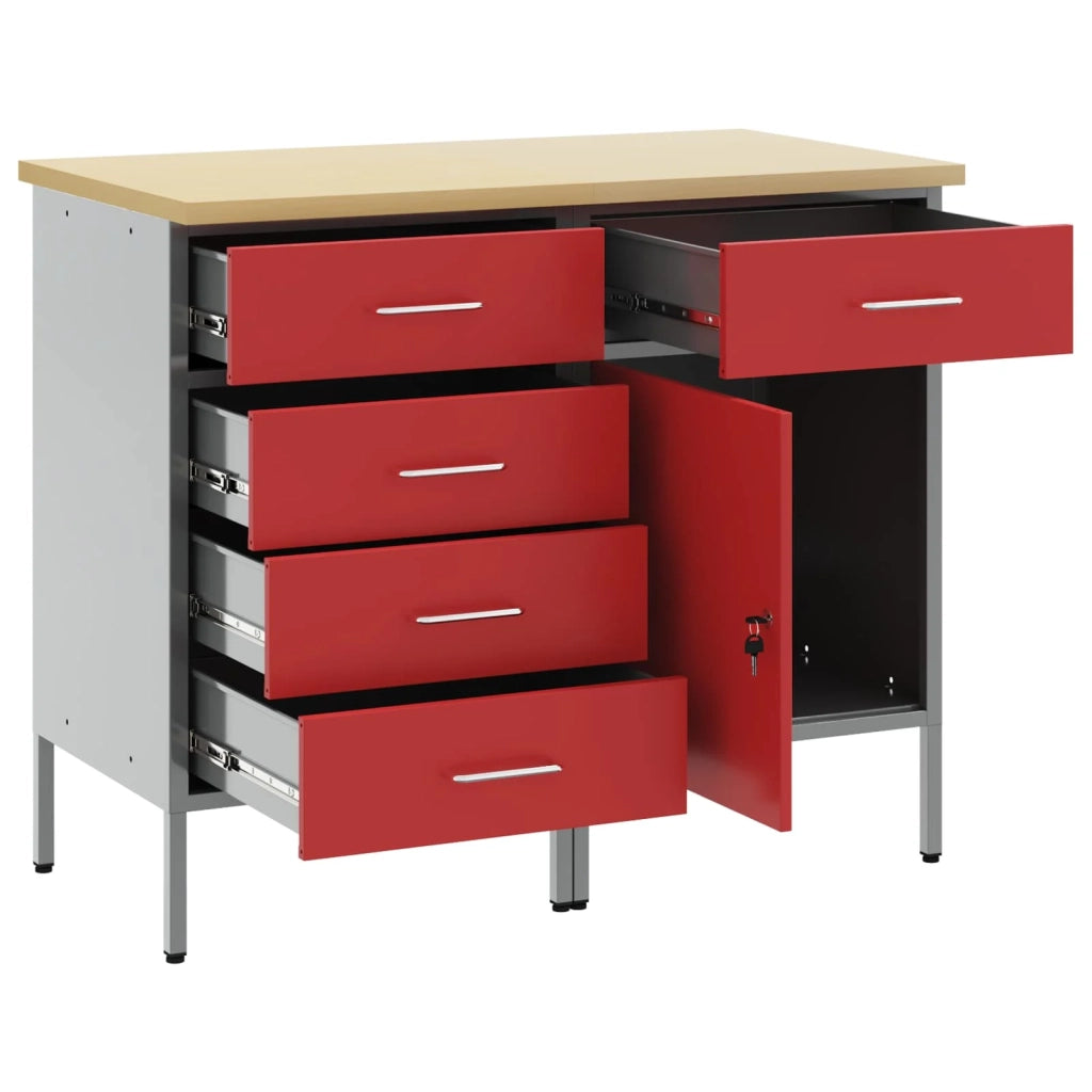 Mobile da lavoro 2 pcs Rosso e Grigio 100 x 55 x 85 cm 3321365