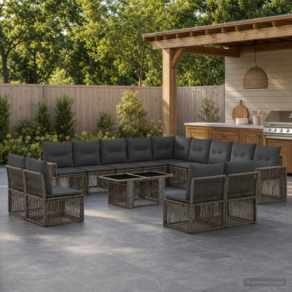 Set Divano da Giardino 14 pz Grigio e Grigio Scuro polyrattan 3436868