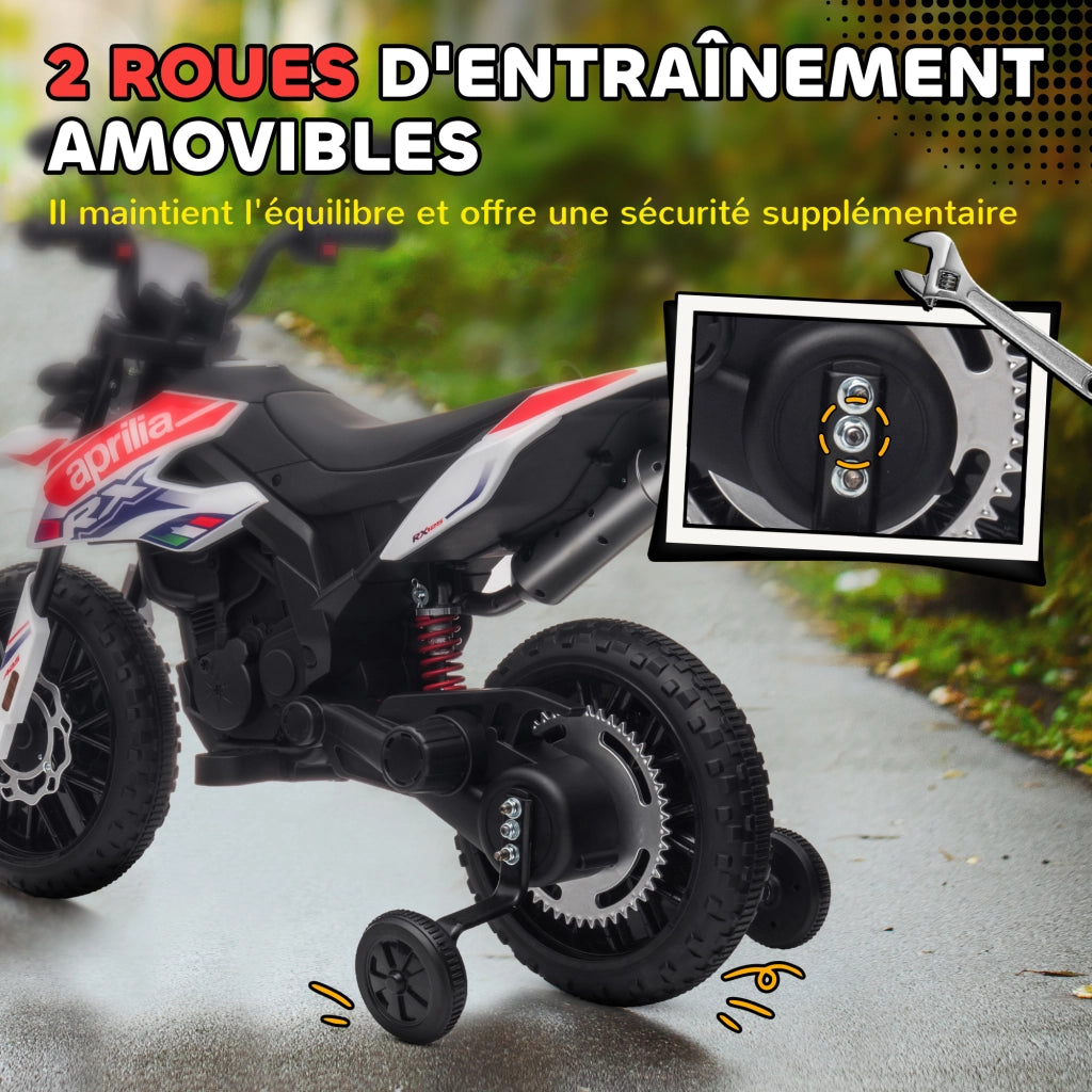 Moto Elettrica Bambini Aprilia ¨C Zephmum ¨C 12V 2 Motori, Luci LED, Bianco