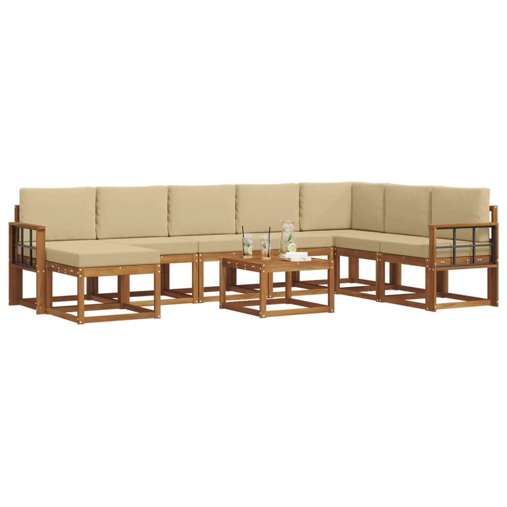 Set di divani da esterno con cuscino 9 pcs Naturale e Beige