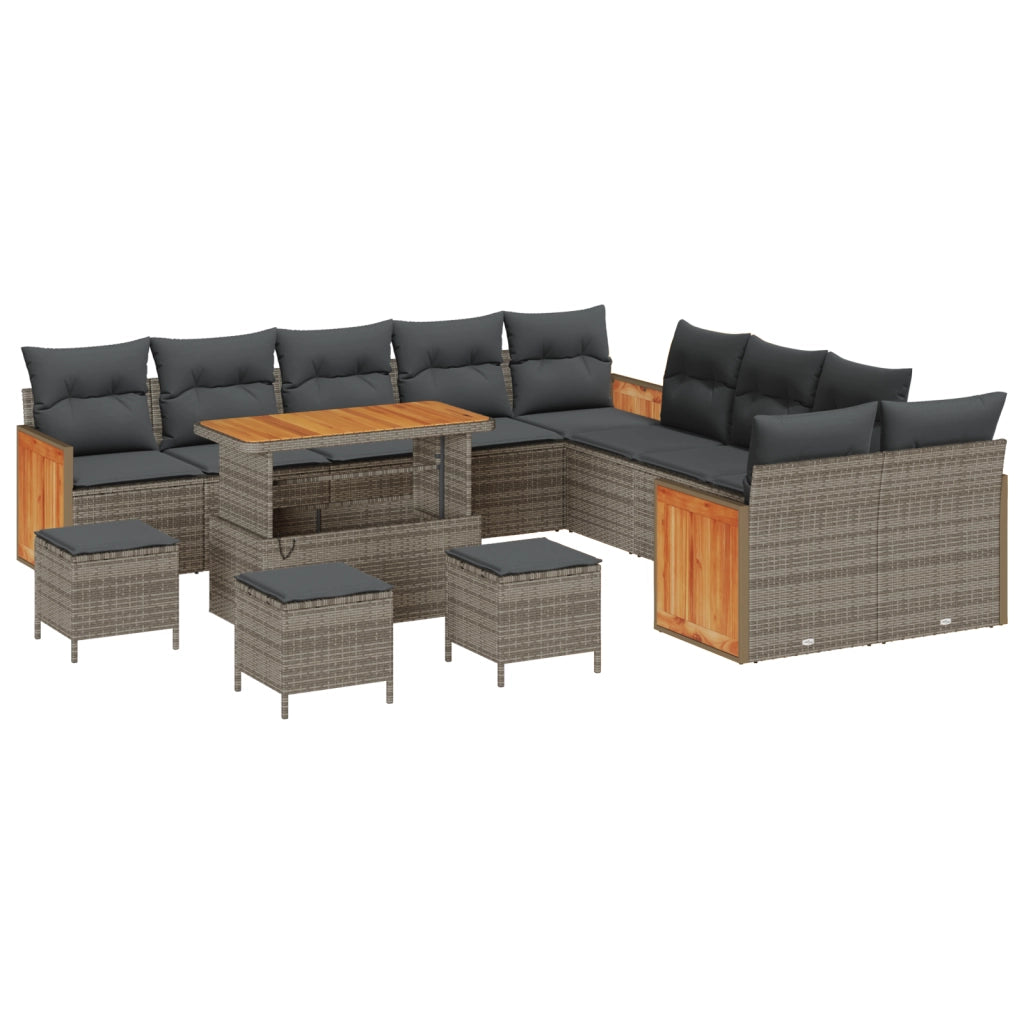 Set da Giardino  14 Pezzi con Cuscini Rattan Grigio Acacia