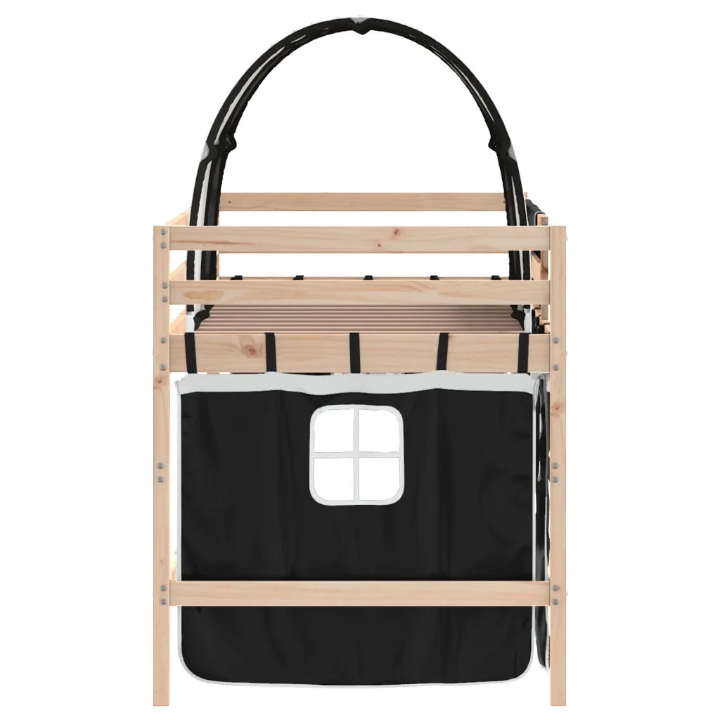 Letto a Soppalco con Tunnel Bambini | Letto Infantile | Lettino Bianco e Nero 90x190cm Pino