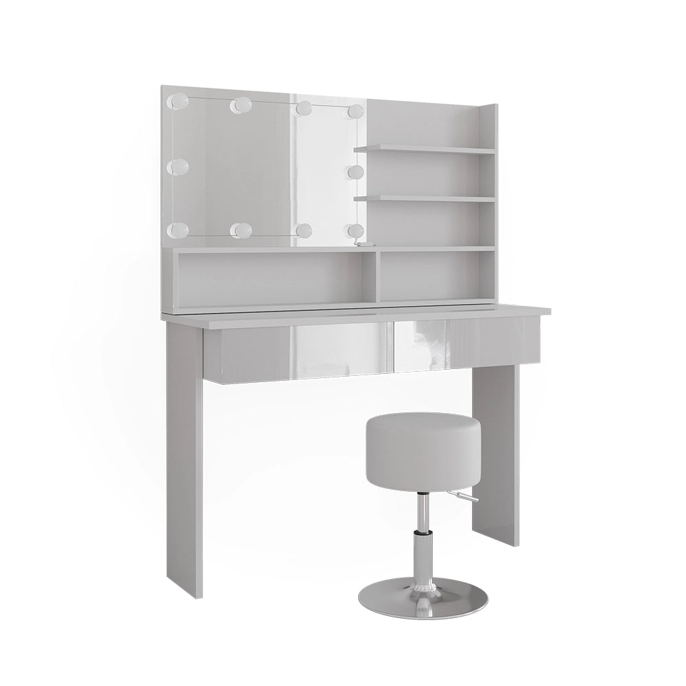 Vicco Tavolo da toeletta Bianco 120 cm con illuminazione a LED e sgabello