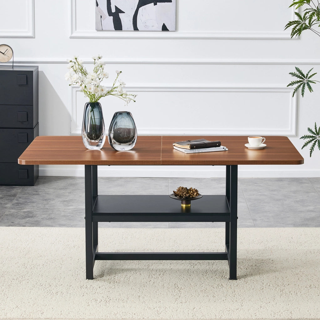 Tavolo da pranzo 160x90x76 cm con ripiano integrato in MDF e metallo nero e noce