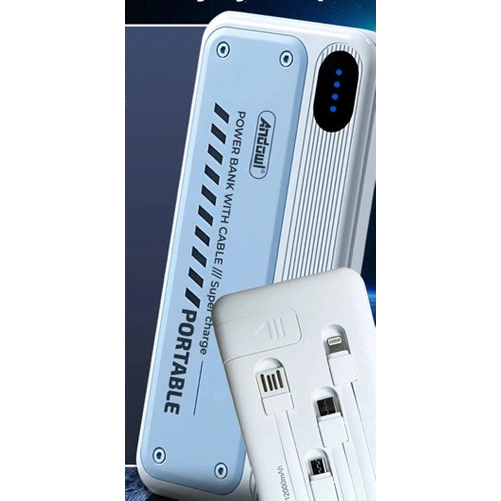 Trade Shop - Power Bank Portatile Q-dc98 12000mah 10,5w 5v/2.1a Con Cavi Integrati Indicatori Led -