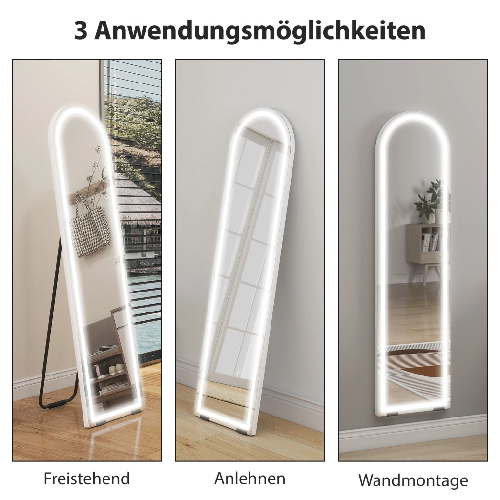 Specchio Corpo Intero LED ad Arco ¨C zephmum ¨C Bianco 150x40cm Dimmabile 3 Luci