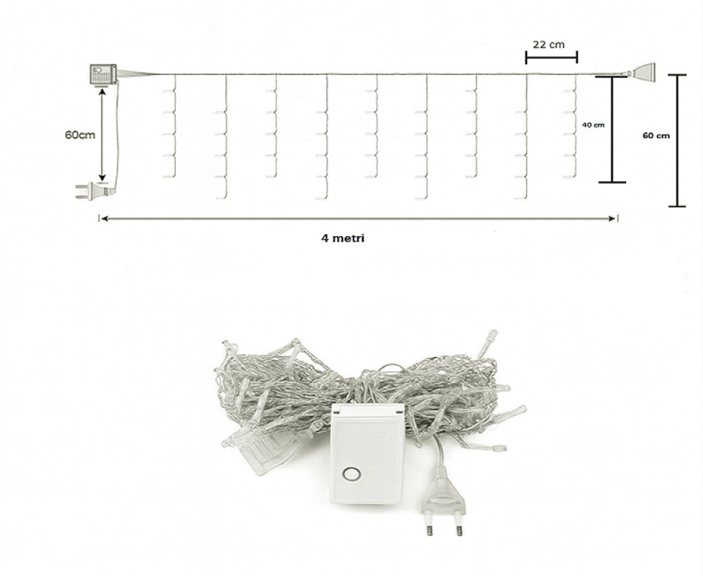 Cascata di Luci LED 4x0,60 Metri per Interni ed Esterni COLORE LED: BIANCO FREDDO