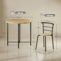 Set Tavolo da Pranzo Rotondo con 4 Sedie Salvaspazio in Legno e Metallo Stile Industriale