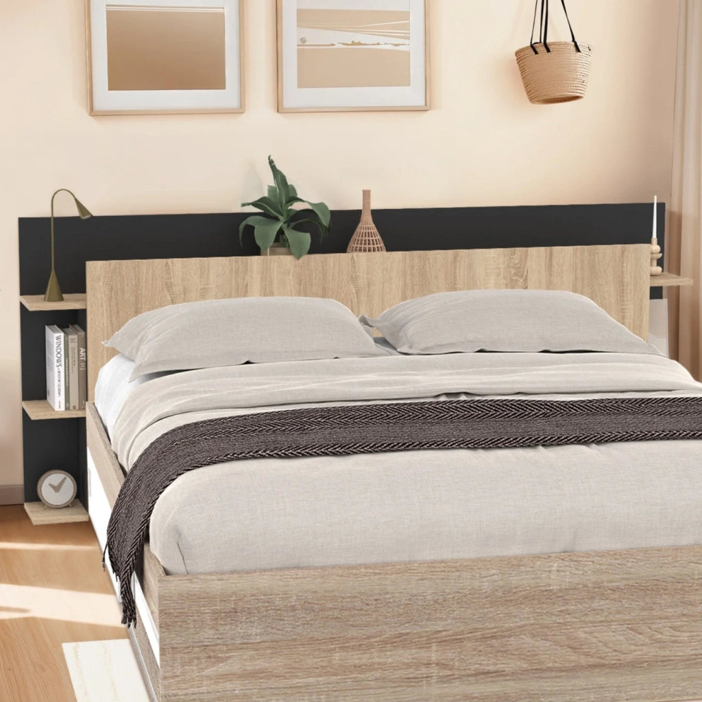 IDMarket - Testiera indipendente CIRI per letti da 140 e 160 cm con vani portaoggetti in legno e nero