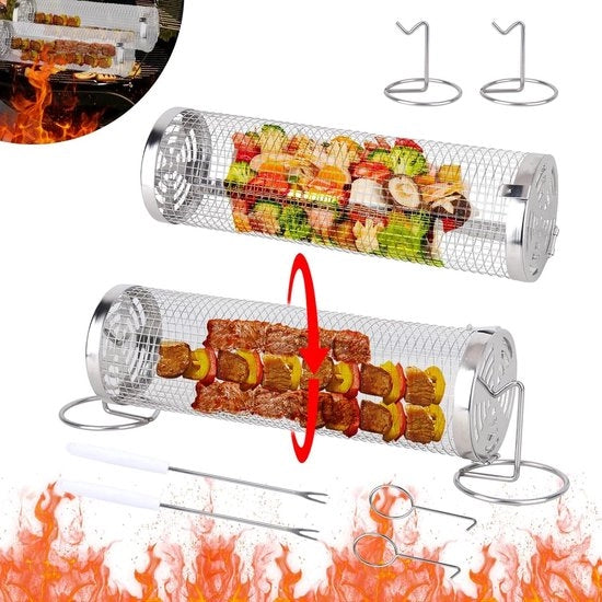 Griglia Rotante per Barbecue 2 pezzi RVS Reticolo di Griglia