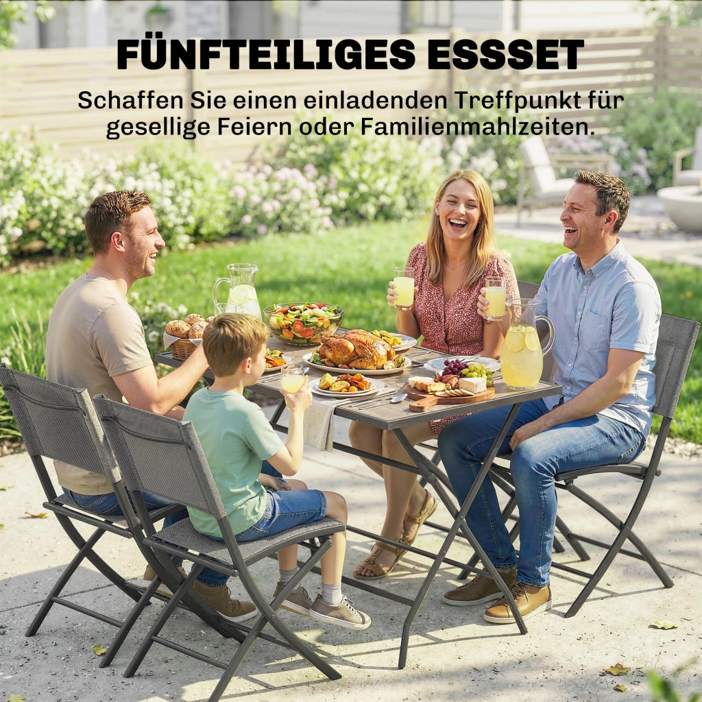 Set giardino pieghevole 5 pezzi con tavolo e 4 sedie ¨C Xylo ¨C effetto legno