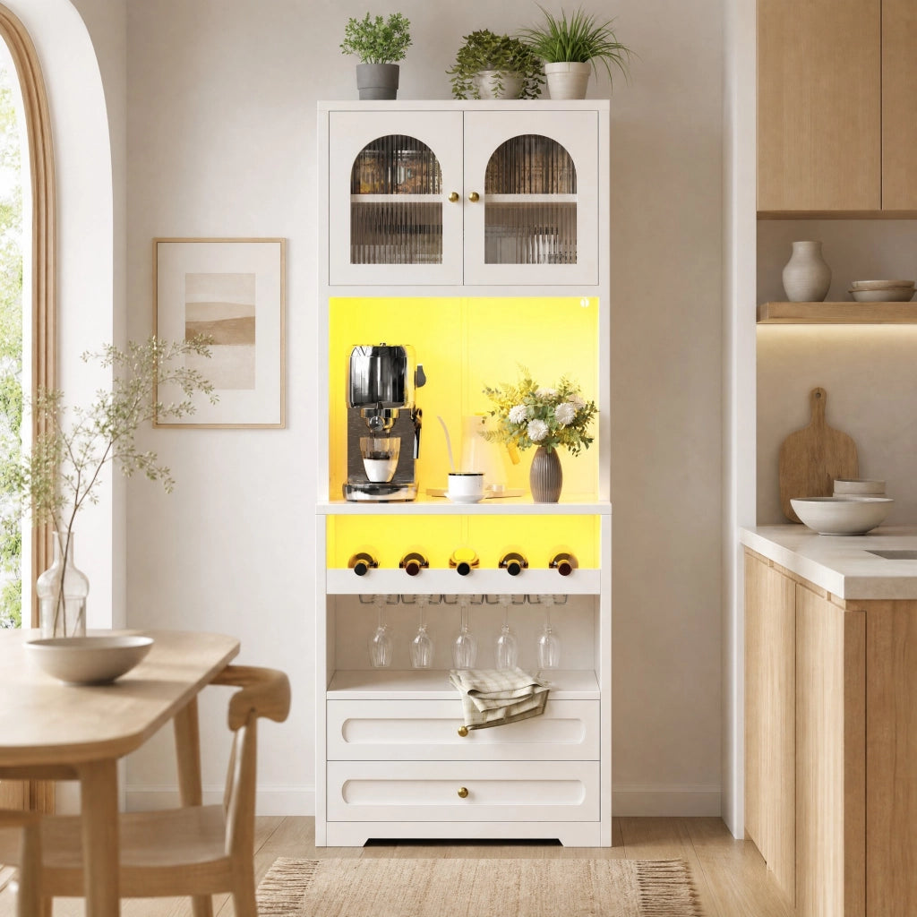 Mobile alto da cucina con LED smart, portabottiglie e USB