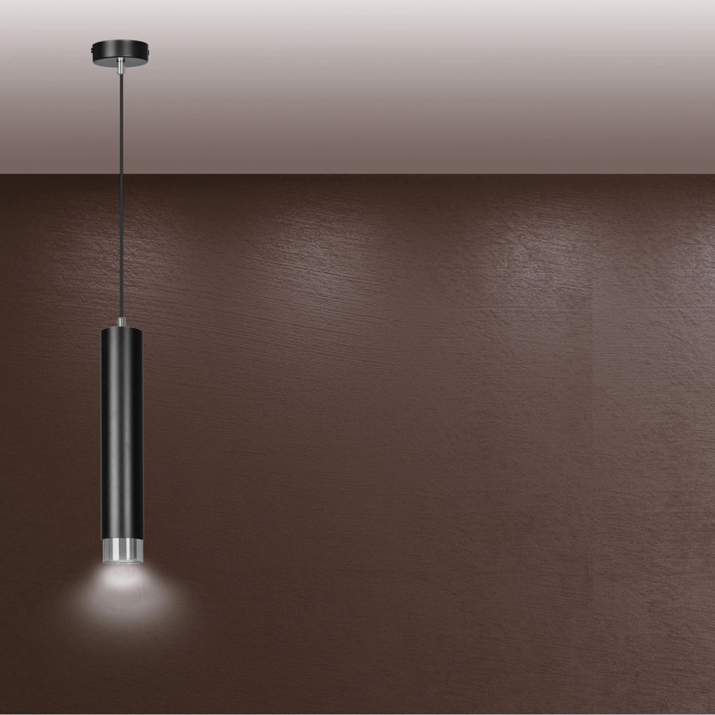 Sospensione 1 Luce Brunilde In Acciaio Nero Con Tubolare In Nero E Cromo