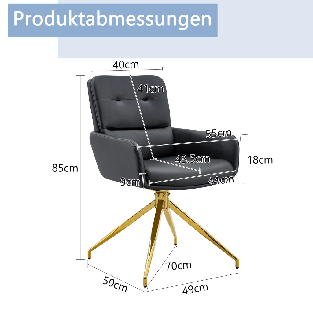 SEDIA Girevole 360° 85 cm PU Nero e Metallo Oro Set da 2 pezzi