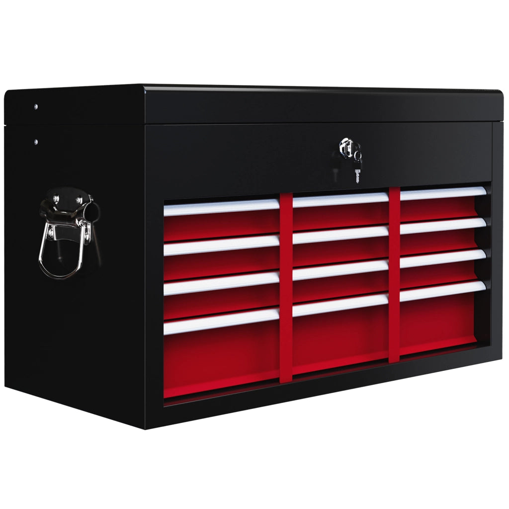 Cassetta Portautensili 60x26x34 cm Rosso Nero in Acciaio con 6 Cassetti, Serratura e Maniglia