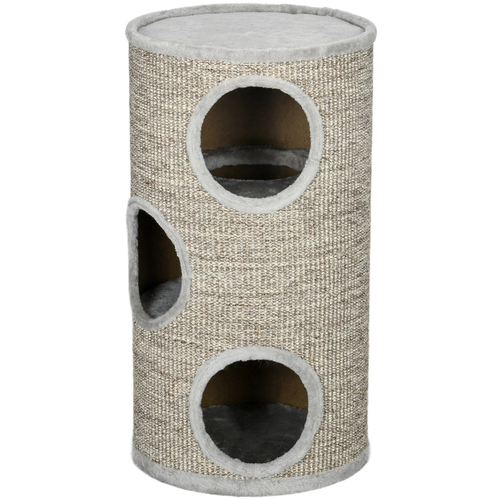Tiragraffi per gatti a 3 livelli con sisal e peluche ¨C zephmum ¨C grigio 38x70 cm