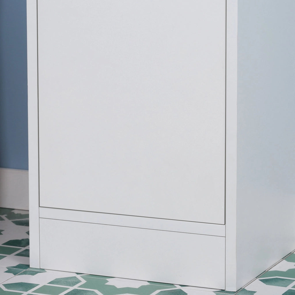 Colonna Bagno Salvaspazio con Specchio e Apertura a Pressione 30x28x170 cm in Legno Bianco