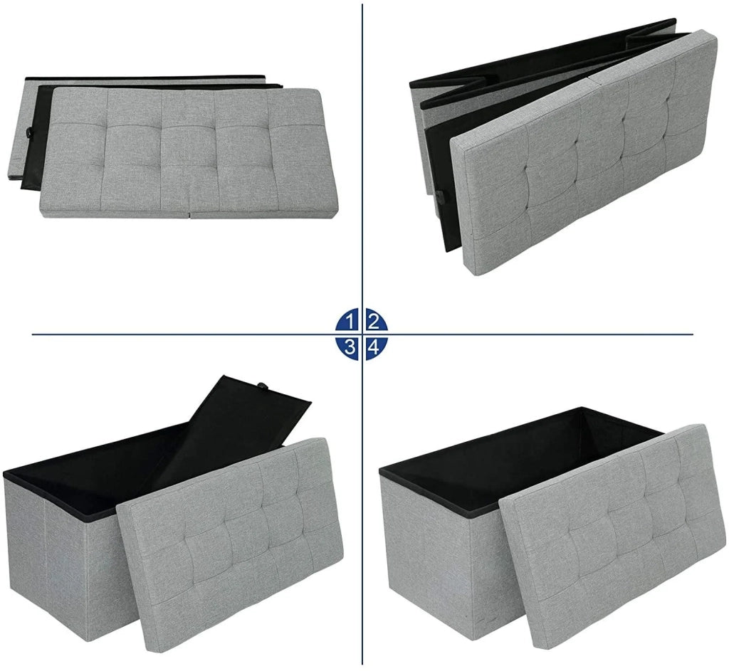 Panca con vano portaoggetti cassapanca con coperchio ribaltabile portata 300 kg 80 litri 76 x 38 x 38 cm imitazione lino grigio chiaro 12_0000427