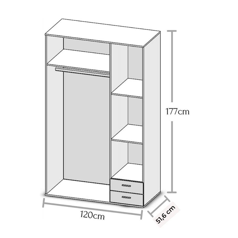 Armadio 3 ante e 2 cassetti Seba3 120x51,6x177h colore bianco