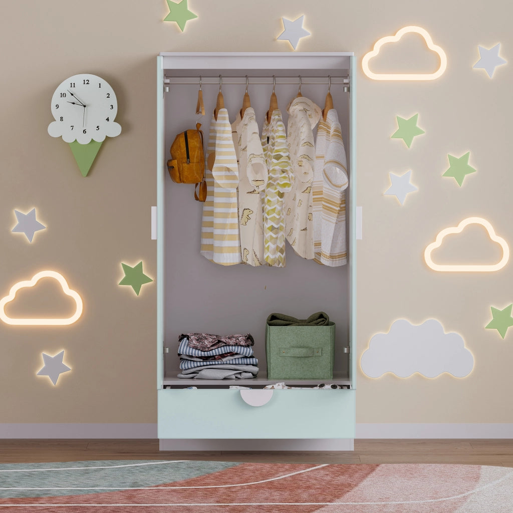 Armadietto Sandnes per Bambini con Appendiabiti e Cassetto 123x60x40 cm Menta Verde [en.casa]
