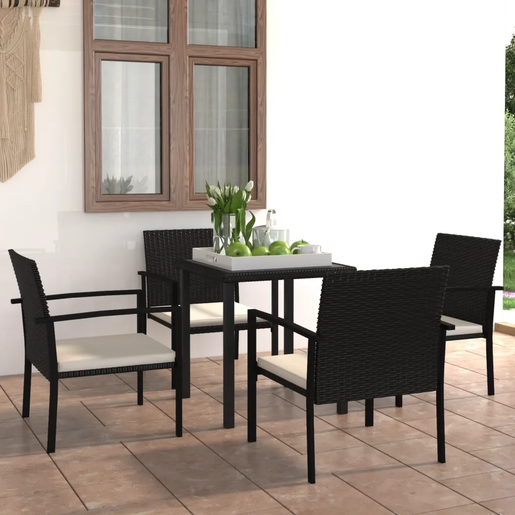 Set da Pranzo da Giardino 5 pz | Set Salotto da Giardino in Polyrattan Nero
