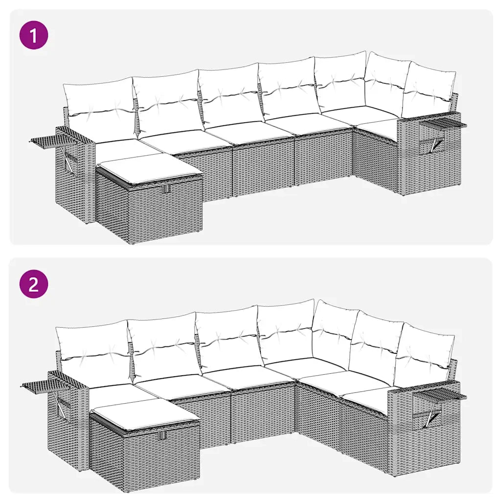 Set Divani da Giardino 7pz con Cuscini Grigio Chiaro Polyrattan 3325508