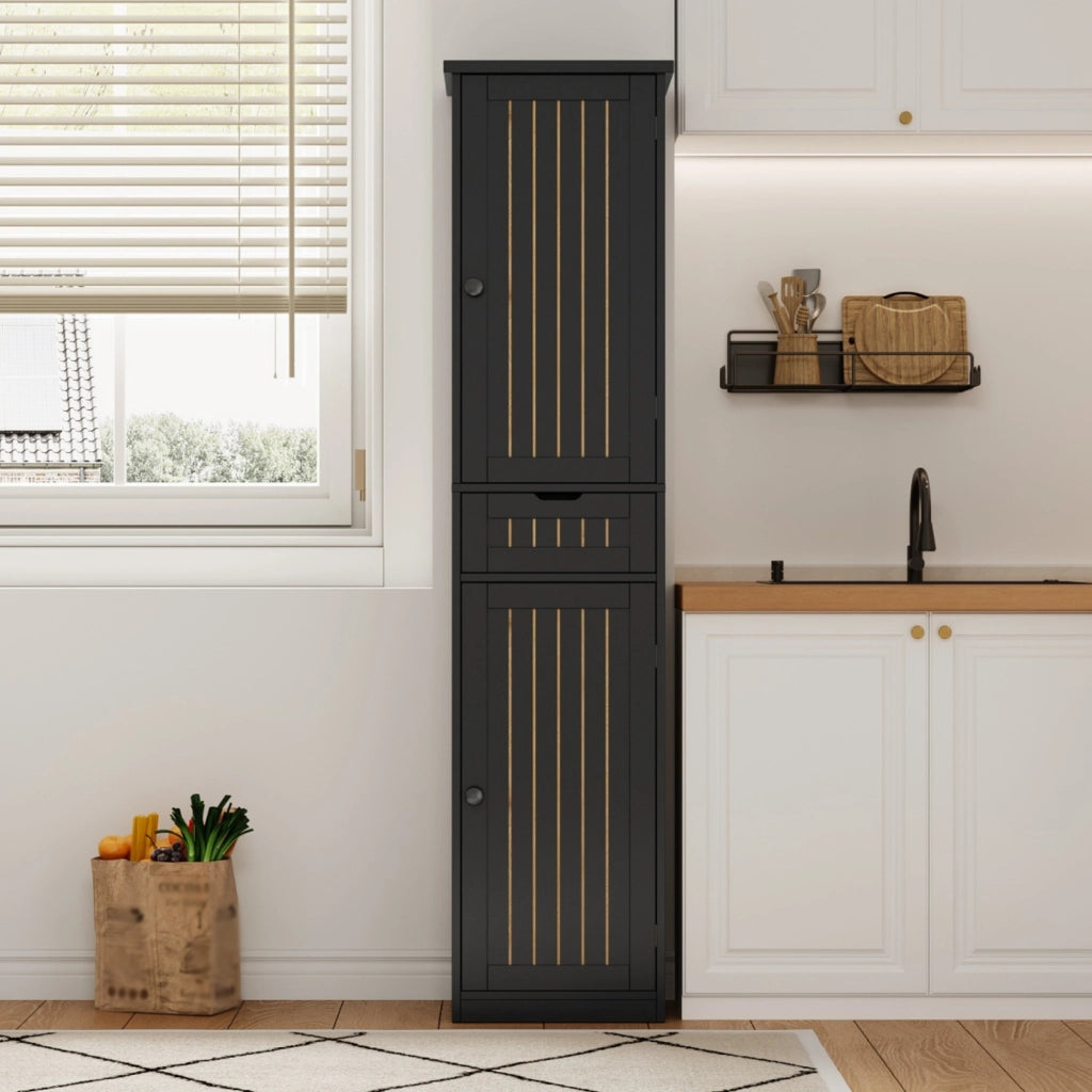 Mobile contenitore con 2 ante; 1 cassetto e 4 ripiani regolabili per cucina 40x30x170 cm nero
