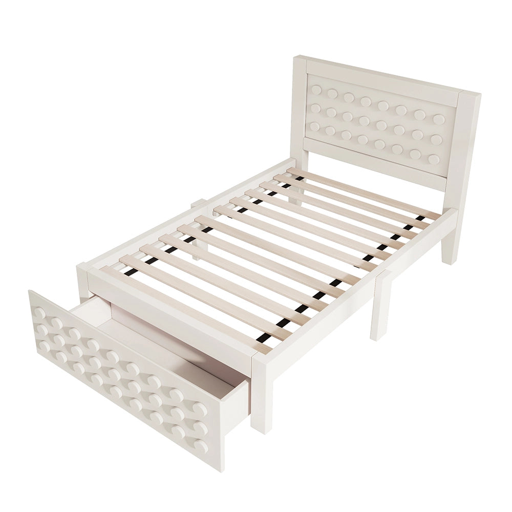 Letto bambino-Xylo-90x190 cm-design a blocchi, cassetti, contenitore, bianco, senza materasso