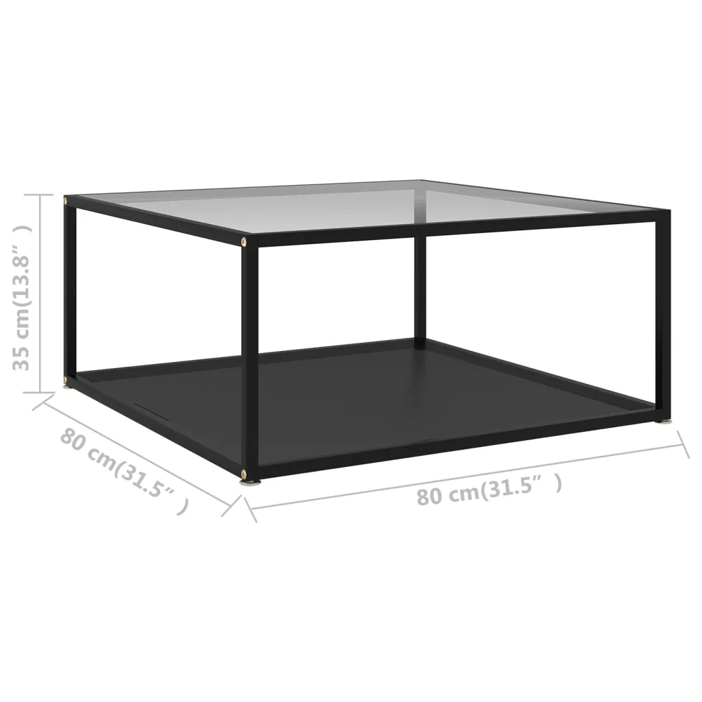 Tavolino Trasparente e Nero 80x80x35cm in Vetro Temperato cod mxl 9176