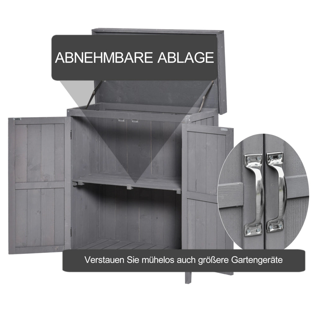 Armadio da giardino in legno di abete grigio, 2 vani
