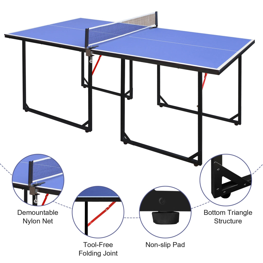 TAVOLO DA PING PONG PIEGHEVOLE 182x91x76,2 cm MDF Nero/Blu Set completo