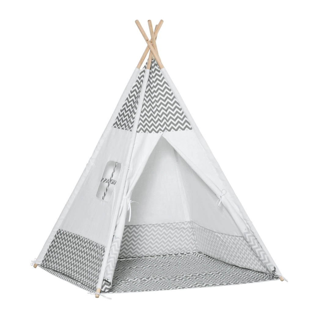 Casetta Tipi per Bambini in Legno con Ventana e Colchoneta ¨C Zephmum ¨C Grigio 120x120x155 cm