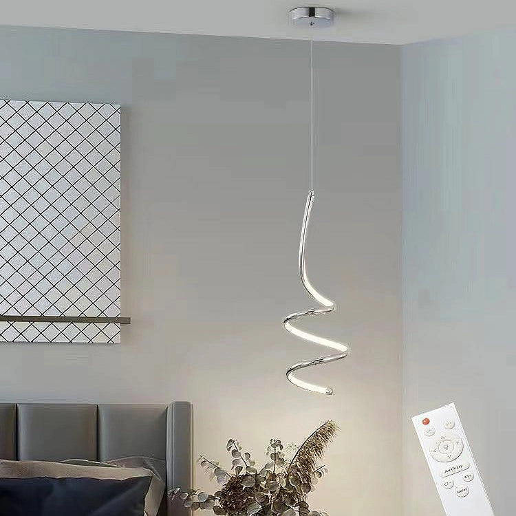 Lampada a Sospensione LED moderno a spirale Dimmerabile 3 Tonalità Luce e Telecomando IP20 Silver